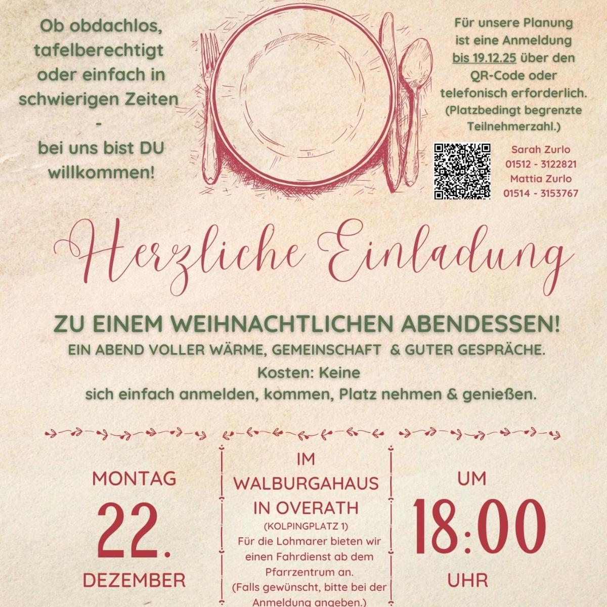 Herzliche Einladung zu einem weihnachtlichen Abendessen